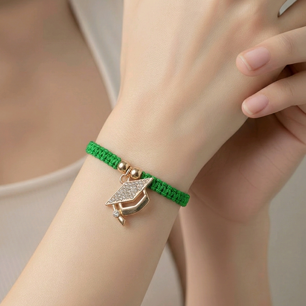 Braided Cord Bracelet with Gold Graduation Cap Charm